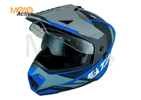 Шлем мотард Ataki JK802 Splash (синий/серый матовый, L)